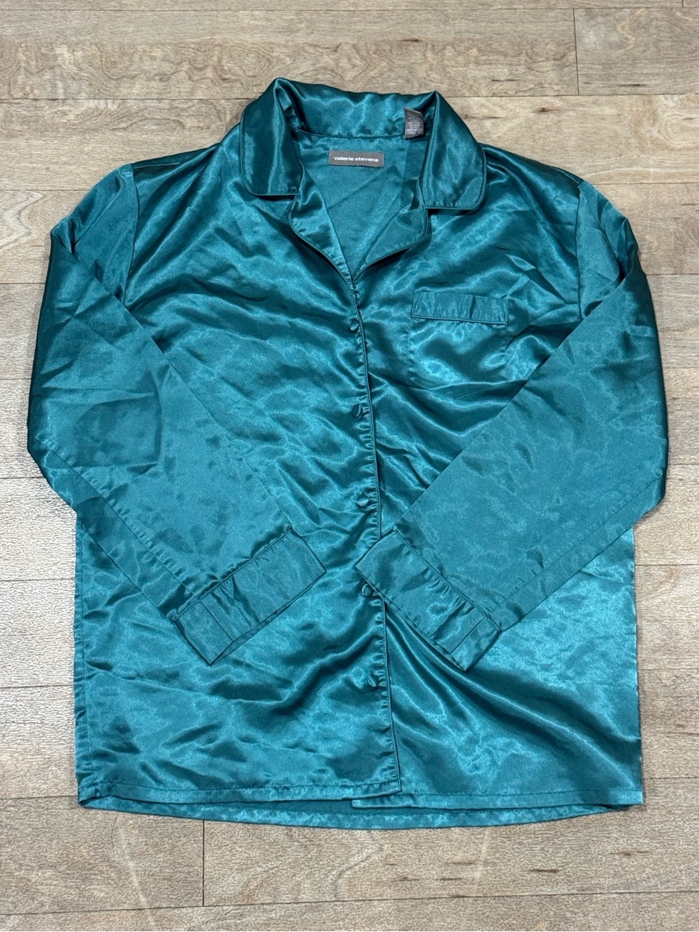 Valerie Stevens Teal Satin Pajama Set Size Medium - Picture 2 of 8